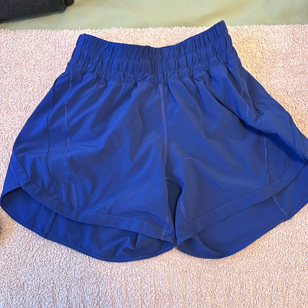 Blue Lululemon shorts with built-in undies